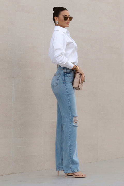Calça Wide Leg Jeans Destroyed - Lizzi