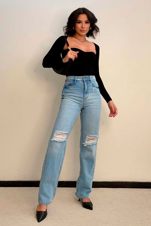 Calça Jeans Wide Leg Destroyed - Lizzi