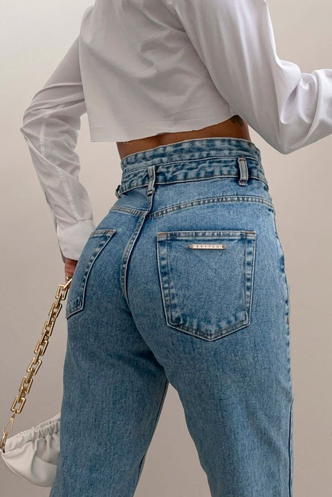 Calça Jeans Wide Leg Cós Duplo - Lizzi