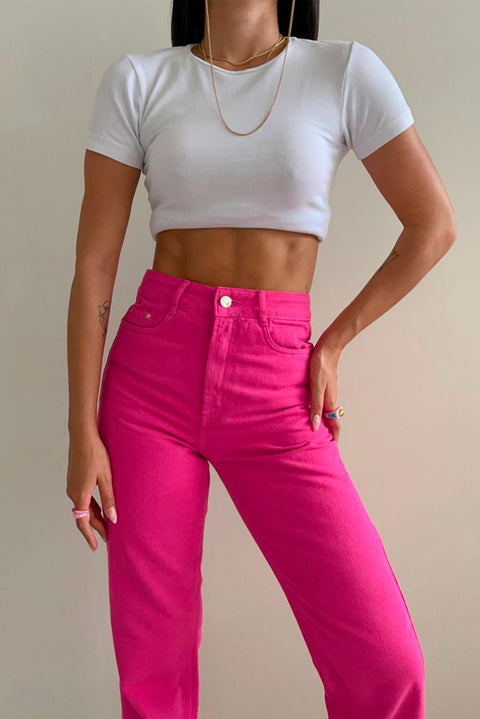 Calça Wide Leg Jeans Rosa - Lizzi