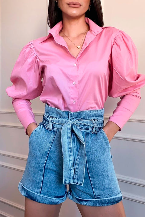 Camisa Manga Bufante Rosa - Lizzi