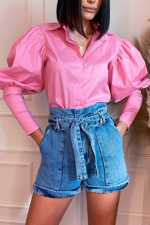 Camisa Manga Bufante Rosa - Lizzi