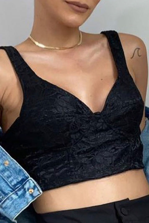 Cropped Alça Renda Preto - Lizzi