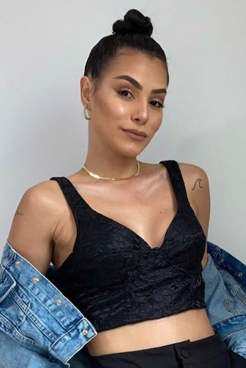 Cropped Alça Renda Preto - Lizzi