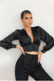 Cropped Seda Manga Longa Preto - Lizzi