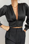 Cropped Seda Manga Longa Preto - Lizzi